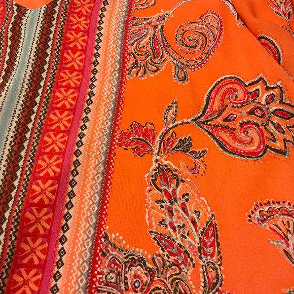 Cato Orange Floral Paisley Long Sleeve Women's Mini Dress - Size L - Picture 8 of 11